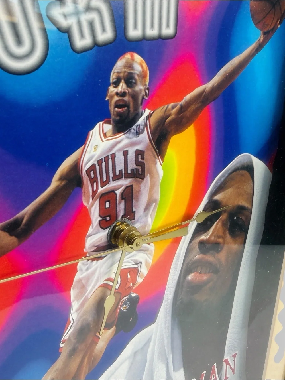 Vintage 90s Dennis Rodman The Worm Wall Clock, Quartz Movement, Framed Bulls NBA